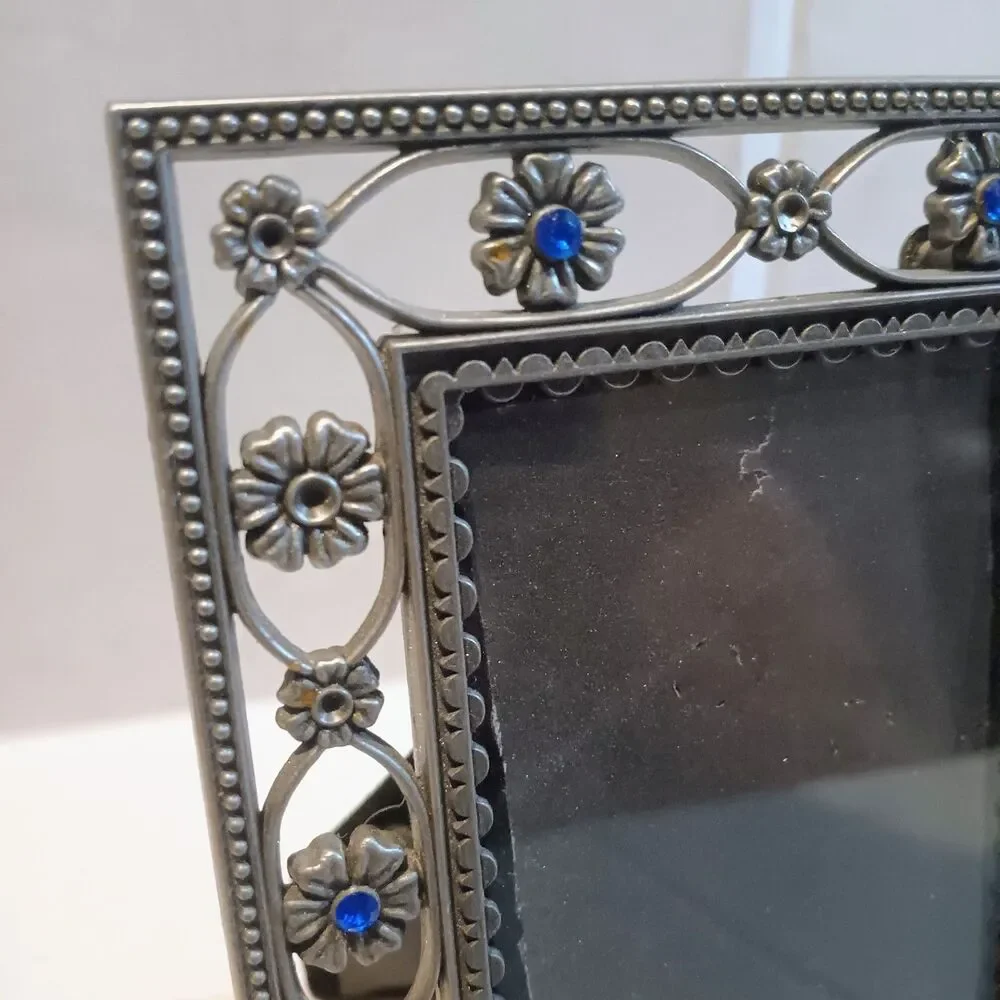 Heirloom Pewter Floral Photo Frame-Lot Of 2-Rhinestone Accents-Filigree-5